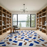 Scattered Timber Planks Blue Blocks Area Rug