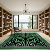 Green Geometric Labyrinth Area Rug