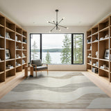 Beige and Neutral Serene Waves Beige Abstract Area Rug