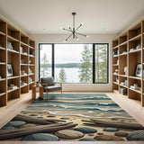 Ocean Waves Driftwood Blue Teal Coastal Rug
