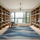 Abstract Blue Wave Geometric Area Rug