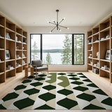 Green Geometric Diamond Wave Area Rug