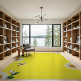 Yellow Sunny Yellow Daisy Floral Area Rug