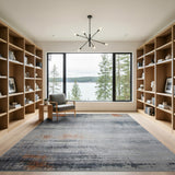 Distressed Grey Abstract Area Rug with Orange Accents