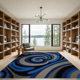 ODIKA Modern Abstract Spiral Blue and Beige Machine Washable Area Rug, Low Pile Non-Slip Pet Friendly