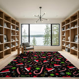 Festive Cartoon Santa Candy Cane Black Area Rug