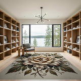 Distressed White Peony Floral Area Rug