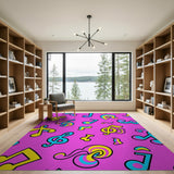 Playful Pink Music Notes Cartoon Area Rug