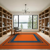 Bold Orange Geometric Rug with Navy Nested Frames