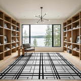 ODIKA Washable Geometric Plaid Area Rug - Modern Black & White Low Pile Non-Slip