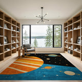 Space Planets Stars Kids Cartoon Area Rug