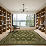 Elegant Green Gold Floral Border Rug