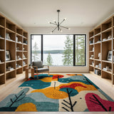 Vibrant Geometric Tree Forest Area Rug