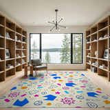 Playful Multi-Color Doodle Shapes Area Rug