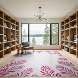 Pink Leaf Border Boho Area Rug