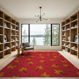 Whimsical Orange Maple Leaves Red Area Rug