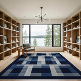 Navy Blue Geometric Patchwork Area Rug