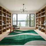 Wavy Green and Cream Abstract Area Rug