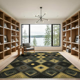 Bold Geometric Diamond Area Rug in Black Grey Yellow