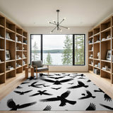 Black Raven Silhouette Pattern Area Rug