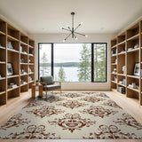 Vintage Damask Floral Area Rug in Beige Brown