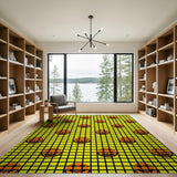 Playful Jack-o'-Lantern Grid Yellow Area Rug