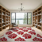 Red Maple Leaf Diagonal Print Area Rug