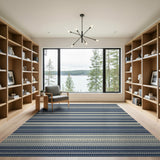 Navy Blue Ivory Geometric Stripe Area Rug