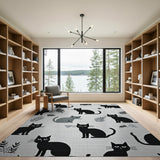 Whimsical Black Cat Silhouettes Area Rug