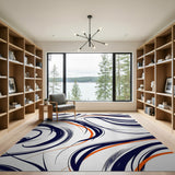 Navy and Orange Abstract Wave Area Rug