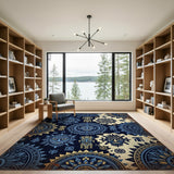 Tribal Tiki Masks Blue Teal Area Rug