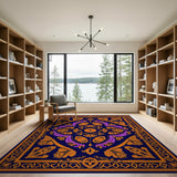 Vibrant Orange Purple Traditional Persian Rug