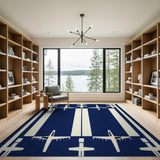 Navy Airplane Silhouette Geometric Area Rug