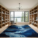 Abstract Blue Waterfall Mountain Area Rug
