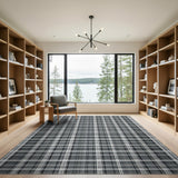 Black and White Crisp Black White Geometric Grid Area Rug