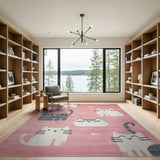 Adorable Pink Cartoon Cats Area Rug