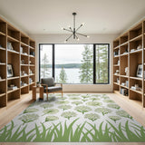 Pale Green Wildflower Line Art Area Rug