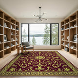 Ornate Maroon Gold Traditional Persian Area Rug