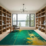 Emerald Green Yellow Splatter Abstract Area Rug