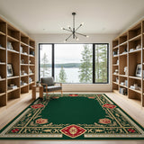 Ornate Emerald Green Persian Border Rug