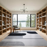 Abstract Curved Black White Geometric Area Rug