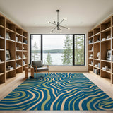 Fluid Waves Blue Teal Abstract Area Rug