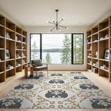 Ornate Grey Eagle Medallion Persian Rug