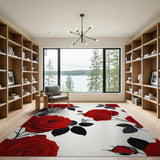 Red Roses Floral Pattern Area Rug