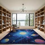 Vibrant Cosmic Planets Space Area Rug