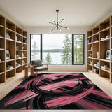 ODIKA Modern Abstract Brushstroke Pink & Black Washable Area Rug