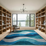 Teal Blue Wave Abstract Area Rug