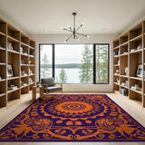Orange Mandala on Deep Purple Area Rug
