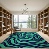 Teal Navy Swirl Abstract Area Rug