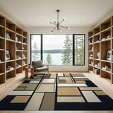 Modern Geometric Neutral Block Area Rug